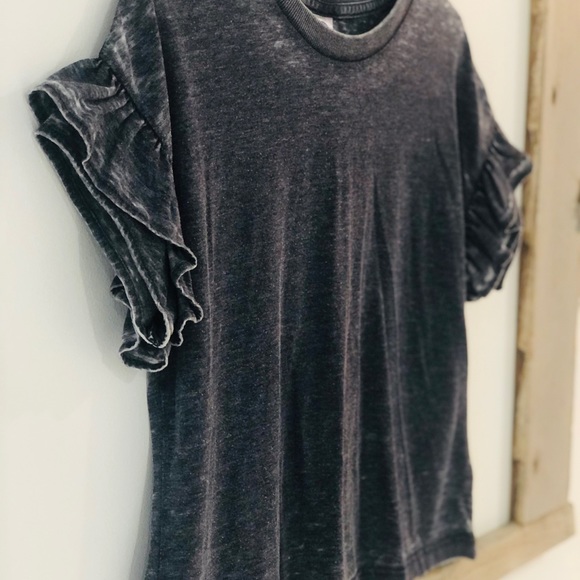 Gray Distressed Ruffle Tee - Picture 2 of 3